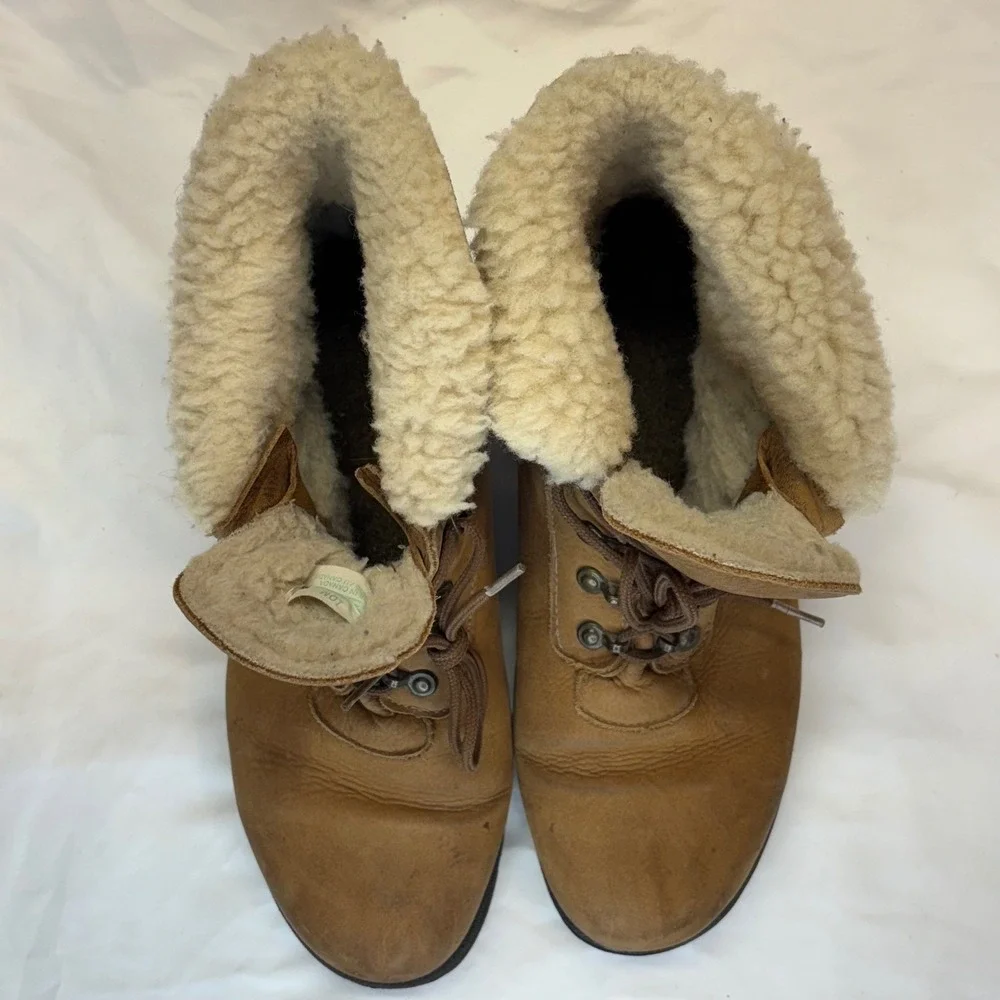 VTG Sorel Boots Women's‎ 10M Leather Shearling Lined Ankle Winter Made in Canada